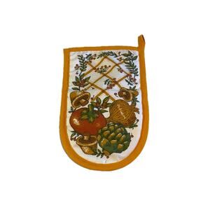 Vintage 70s Spice of Life Mushroom Onion Tomato Oven Mitt Pot Holder Yellow